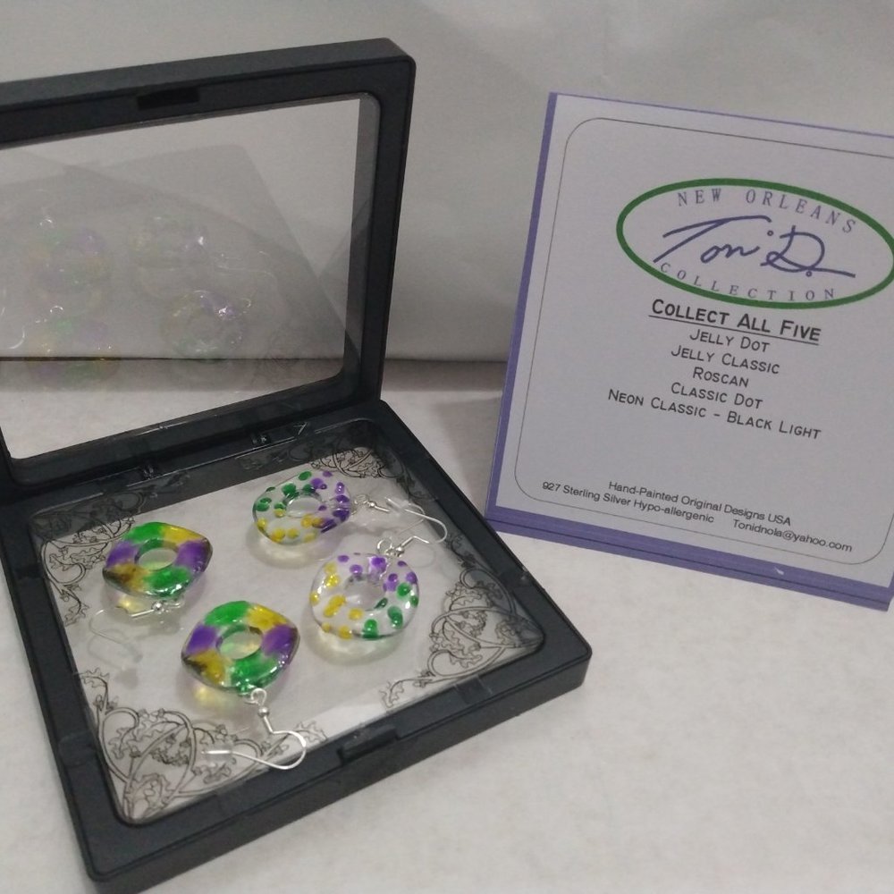 King Cake Earrings - 2 pairs of Earrings with case